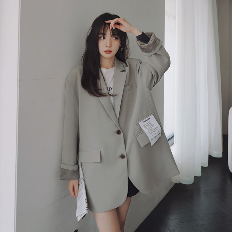炸街绿色西装外套女韩系休闲设计感小众2025春秋新款宽松西服上衣,女装西装,拾菱