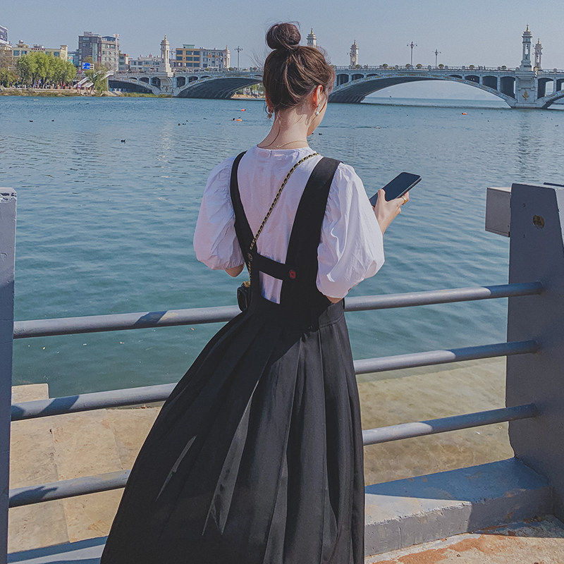 爆款现货！数据好前后两穿裙子+泡泡袖上衣163-6682-P115-控168，女装套装/套裙，拾菱