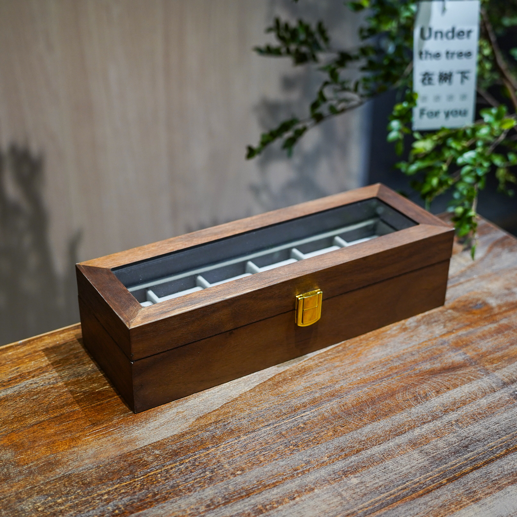 简约木纹手表收纳盒腕表手链首饰盒透明视窗家用六格展示机械表盒