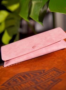 少女粉灰色皮夹眼镜盒简约商务高颜值绒皮软包按扣开合太阳镜盒袋