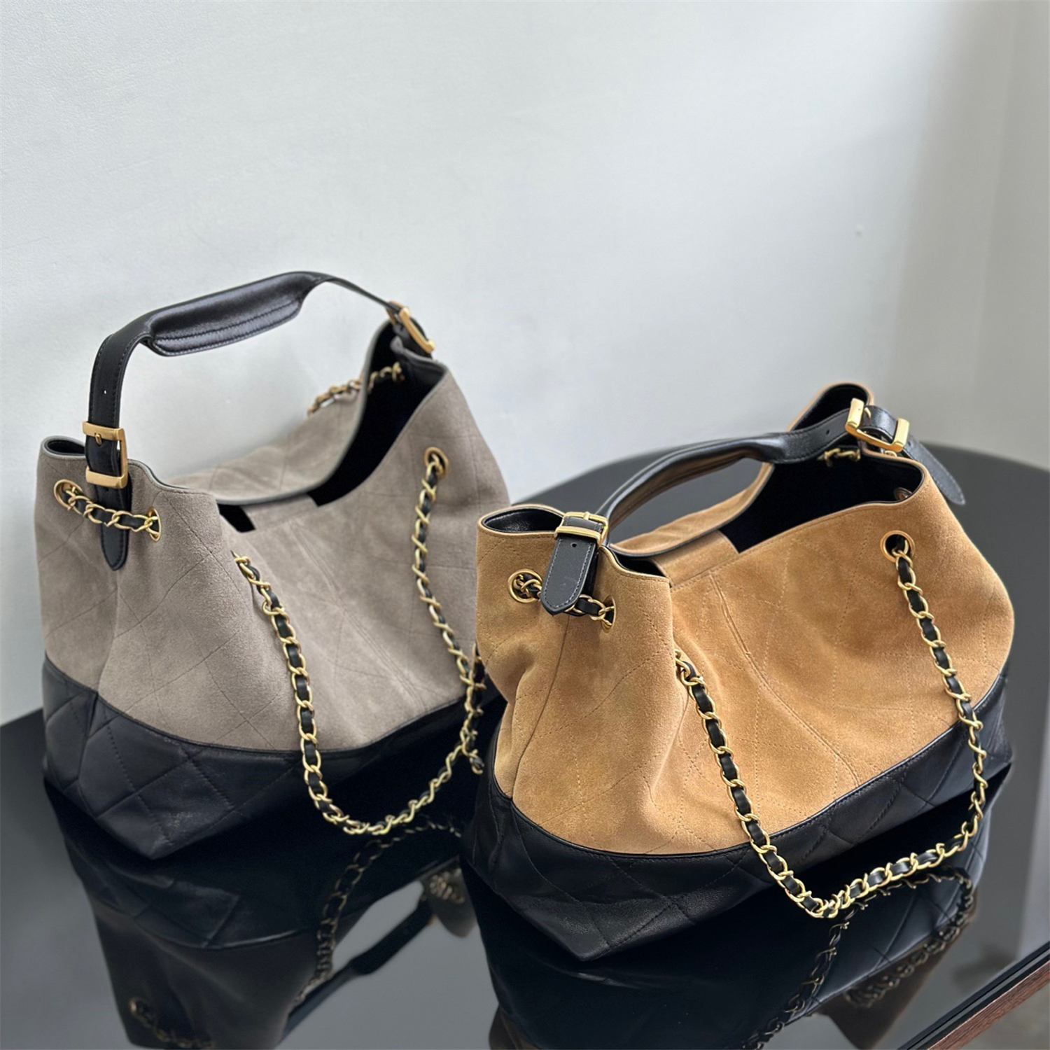 25A 小香风单肩斜挎包托特包手提包包女式2025新款链条菱格水桶包