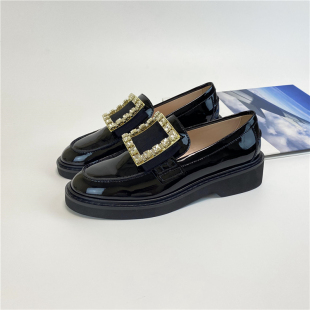 ANDS RV RC SR 厚底乐福鞋女士一脚蹬小皮鞋方扣真皮单鞋外贸女鞋