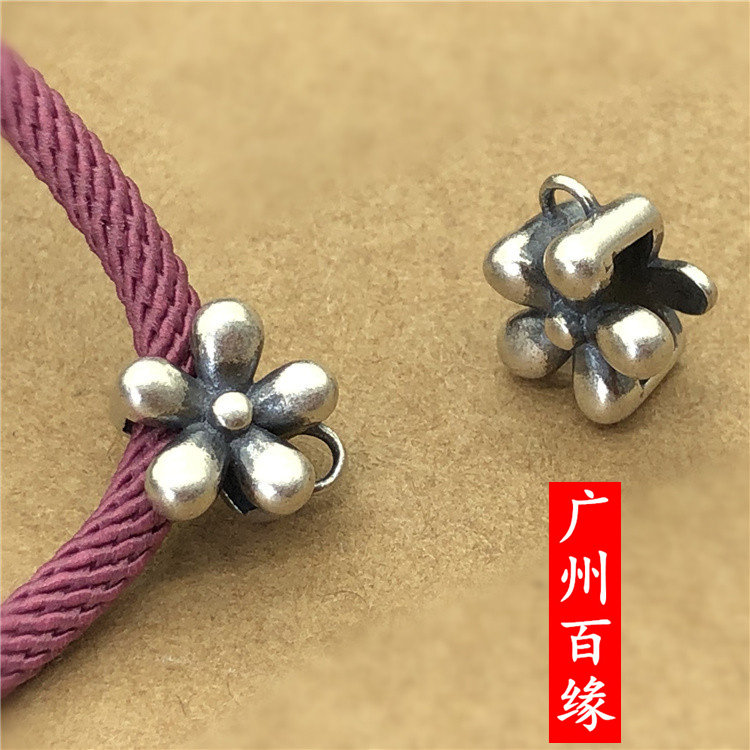 925纯银小花吊坠挂件手绳子串项链大孔DIY配件复古泰银做旧饰品