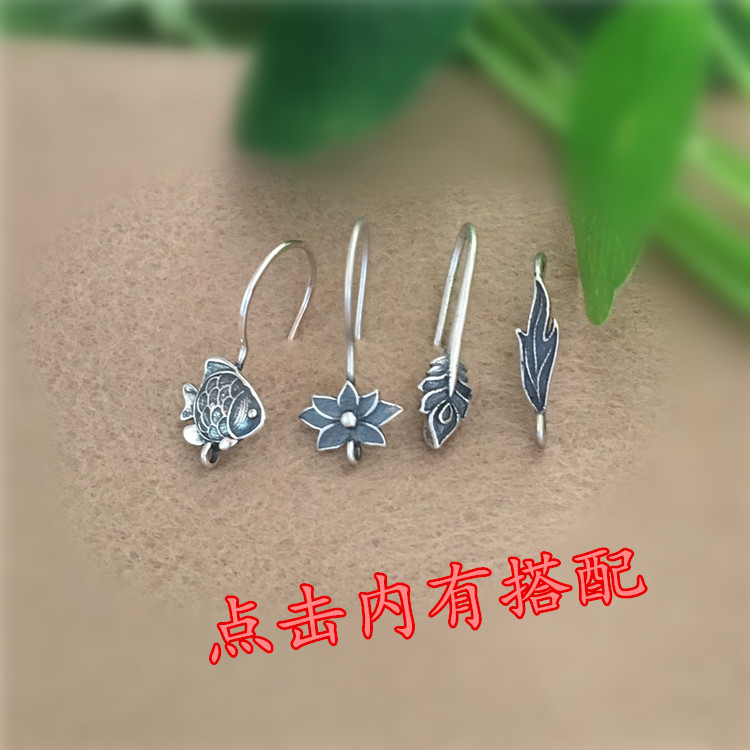 纯银烧蓝复古耳钩蜜蜡文玩配饰