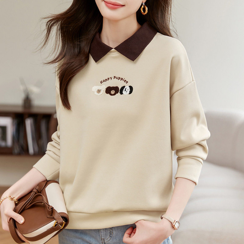 翻领女士卫衣2026新款春季时尚洋气上衣假两件宽松外套百搭打底衫