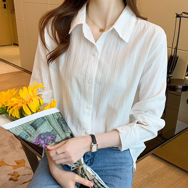 纯棉白色衬衫女长袖2026新款春装通勤气质衬衣宽松休闲上衣打底衫