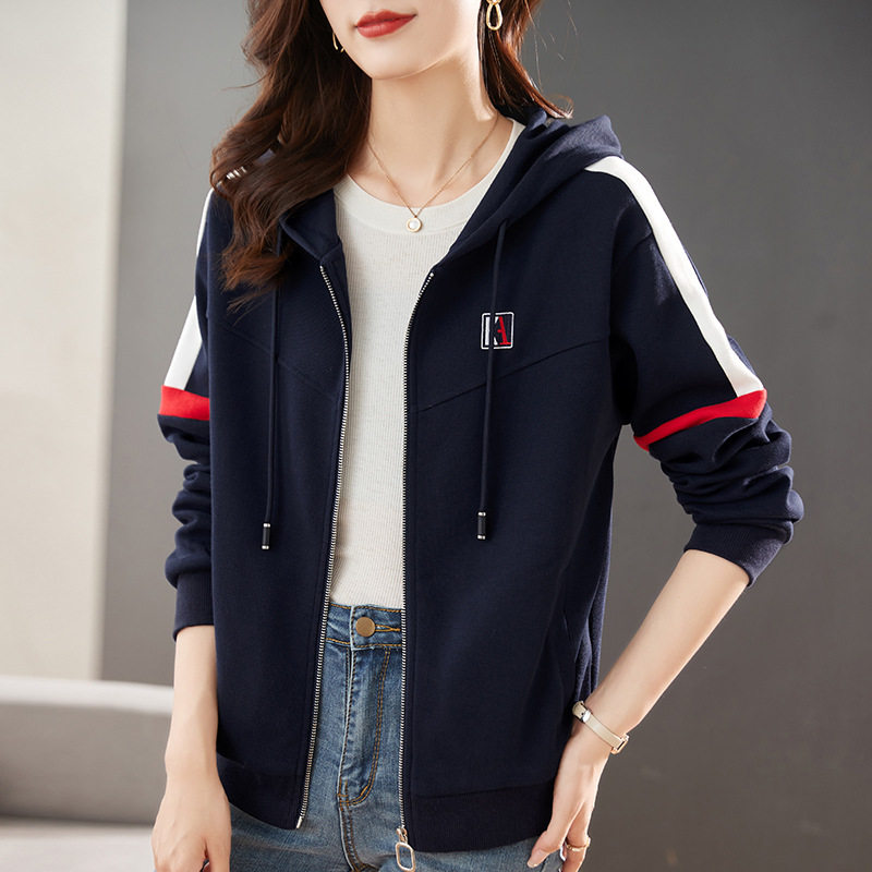 连帽开衫卫衣女春秋百搭休闲女装2026年春季新款宽松拼色运动外套