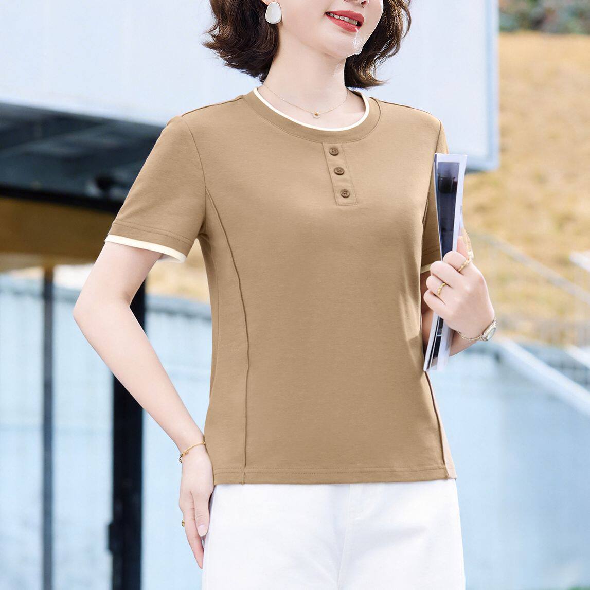 气质减龄圆领妈妈正肩短袖t恤女2026新款夏季爆款时尚洋气体恤衫