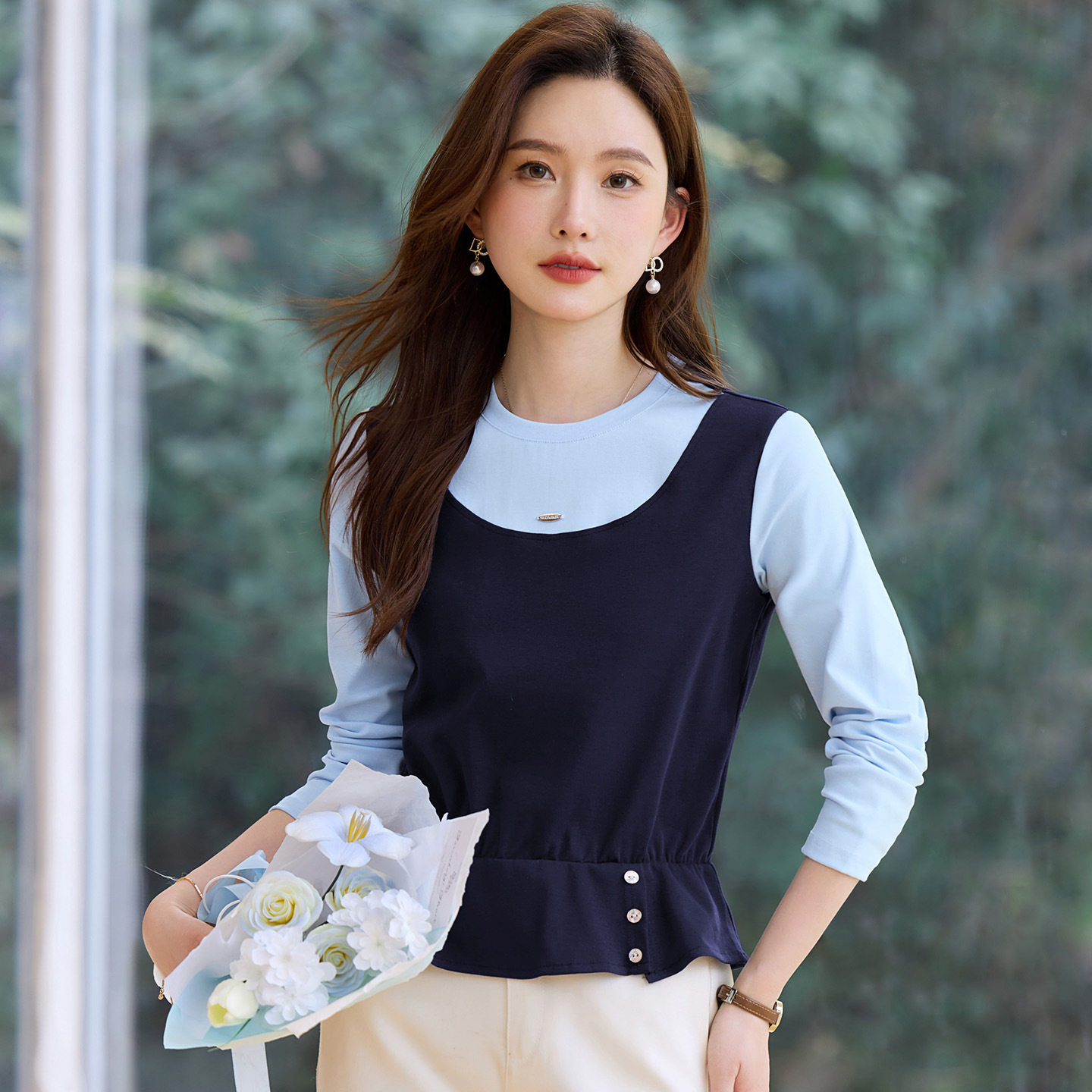 假两件设计感长袖t恤女2026春季新款爆款高端洋气女装短款上衣衫