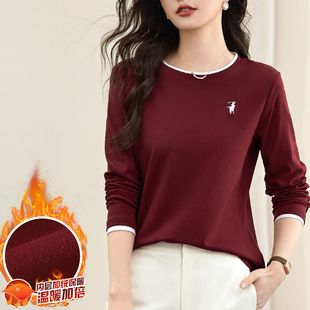 加绒长袖t恤女2025秋冬新款时尚洋气宽松上衣内搭可外穿打底衫