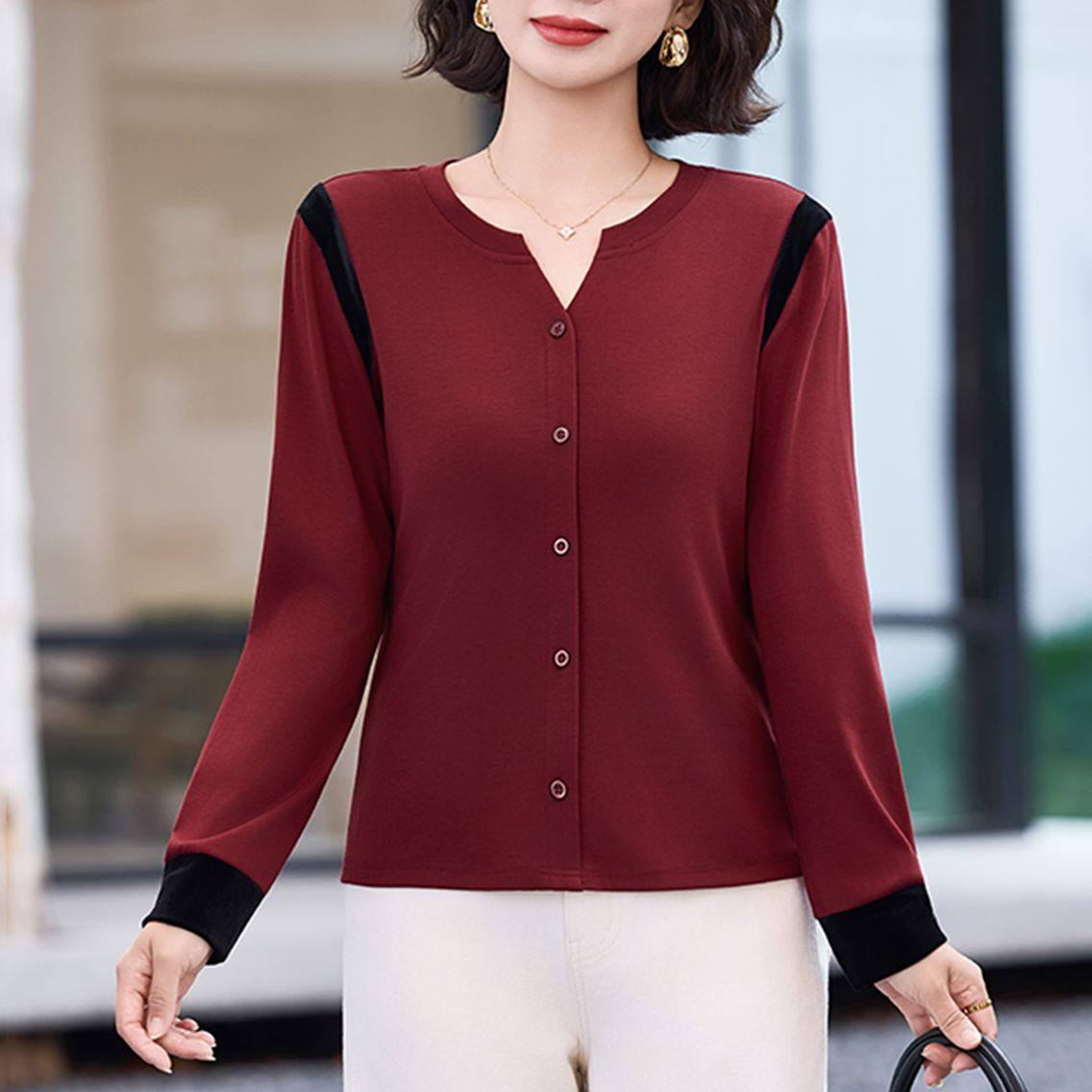 正肩长袖t恤女春秋2026新款百搭洋气女装宽松显瘦上衣内搭打底衫