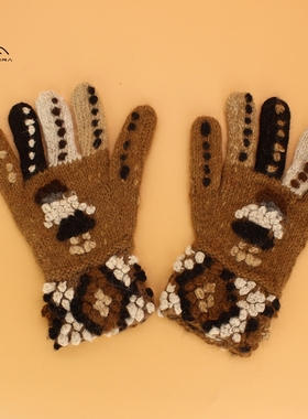 PERU秘鲁进口羊驼毛线手工编织高原冬季保暖毛绒手套半指女款手套