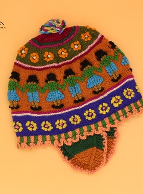 PERU秘鲁进口印加成人针织帽南美甜美可爱羊驼毛手工毛线帽子