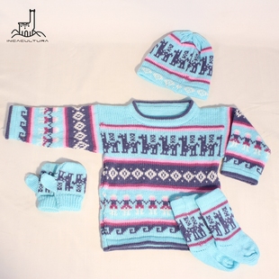 PERU秘鲁进口羊驼毛衣帽子手套袜子套装 礼品费尔岛婴儿宝宝礼服装