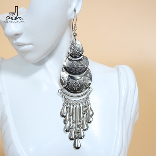 PERU秘鲁进口纯银TUMI图腾武士印加文化长耳坠耳饰南美特色饰品