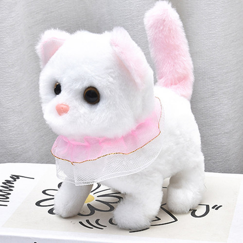 毛绒电动小猫会走会叫儿童玩具仿真猫男女宝宝宠物生日礼物小白猫