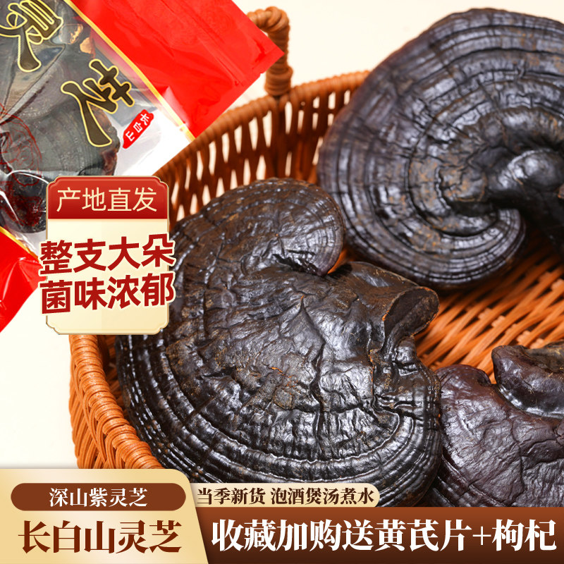 长白山灵芝整朵野生灵芝正品赤灵芝干货泡水酒大林芝紫灵芝片切片