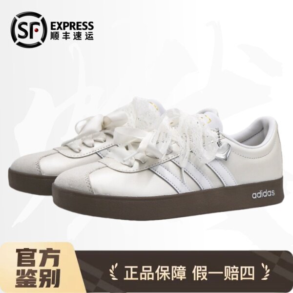 定制球鞋adidas neo VL Court 2.0月光圆舞曲 蕾丝蝴蝶结低帮银白