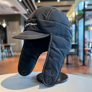 日系潮牌复古字母刺绣护耳雷锋帽男女冬天户外骑车登山滑雪飞行帽