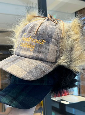 宁艺卓同款格纹加厚毛绒雷锋帽男女亲子款秋冬季防寒保暖鸭舌帽潮