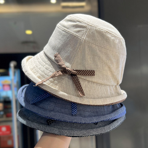 韩版波点蝴蝶结渔夫帽