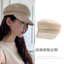 复古时尚老钱风亚麻镂空八角帽子女夏季透气薄款马术帽英伦贝雷帽