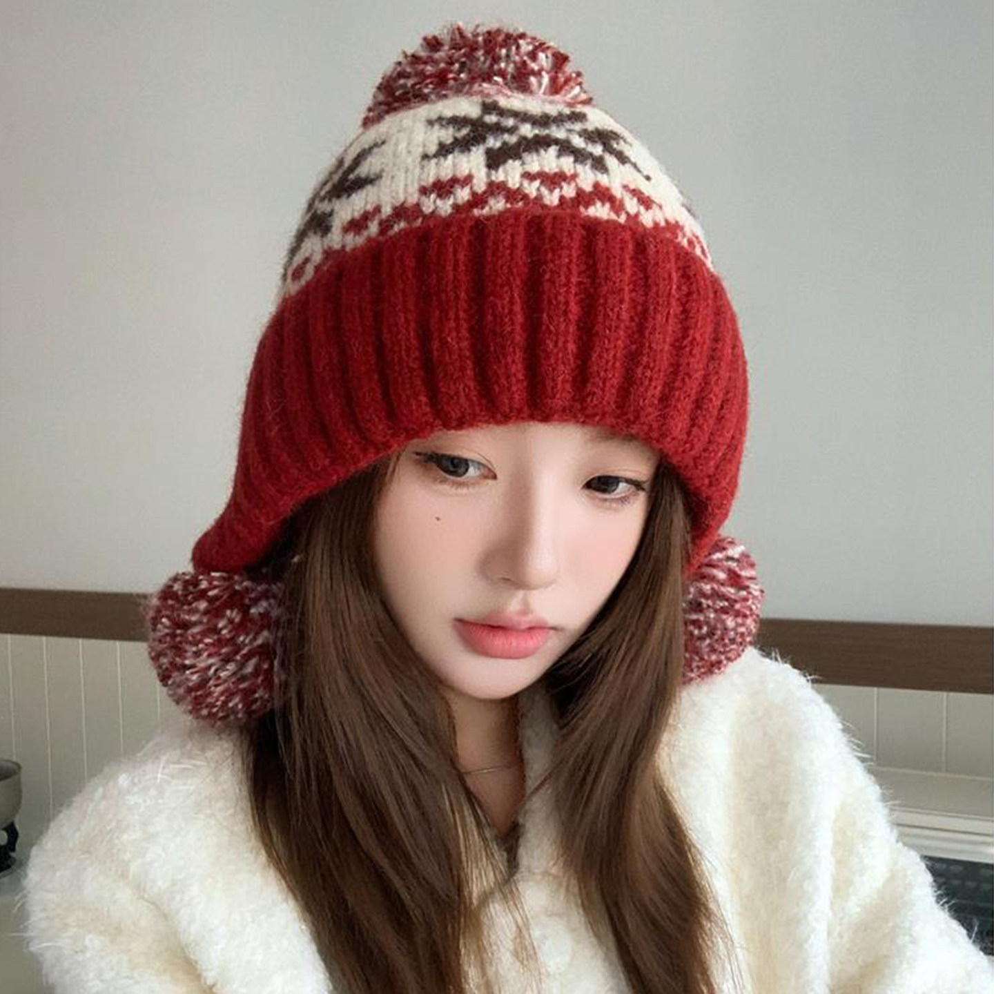 秋冬毛球提花毛线帽子女2025新款可爱甜美针织套头帽保暖护耳冷帽,服饰配件/皮带/帽子/围巾,帽子,淘宝优惠券,粉丝福利购,淘宝优惠卷