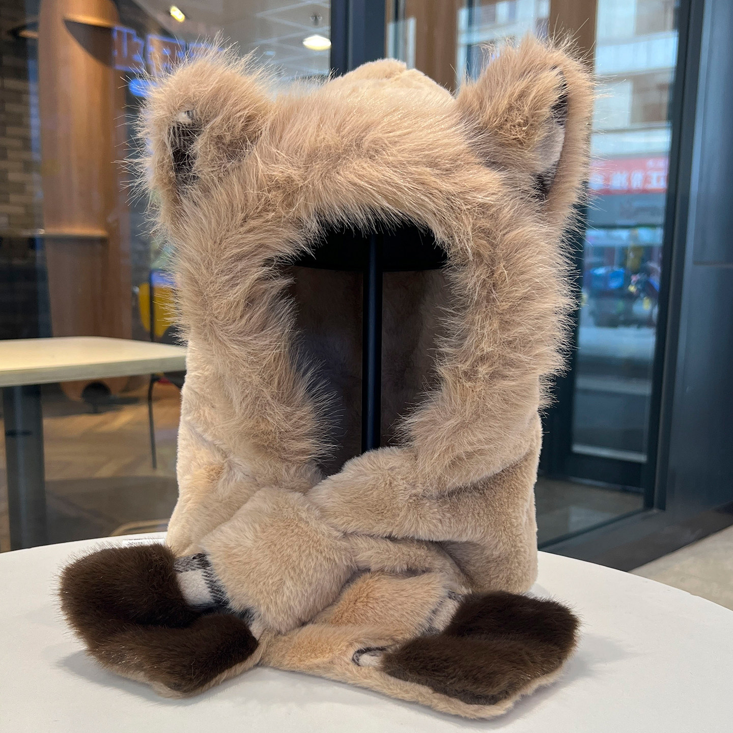 狐狸耳朵帽子围巾一体女新款秋冬季加绒围脖防寒保暖毛茸茸护耳帽