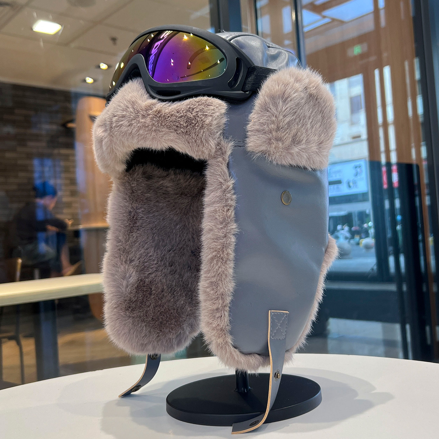 冬季pu皮质雷锋帽男女帽子保暖护耳加厚滑雪帽东北防寒护目镜冷帽