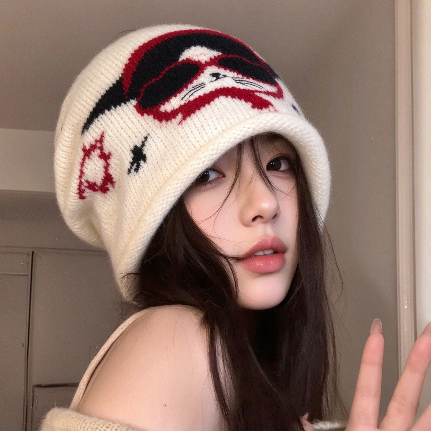 秋冬保暖猫咪堆堆帽显脸小大头围