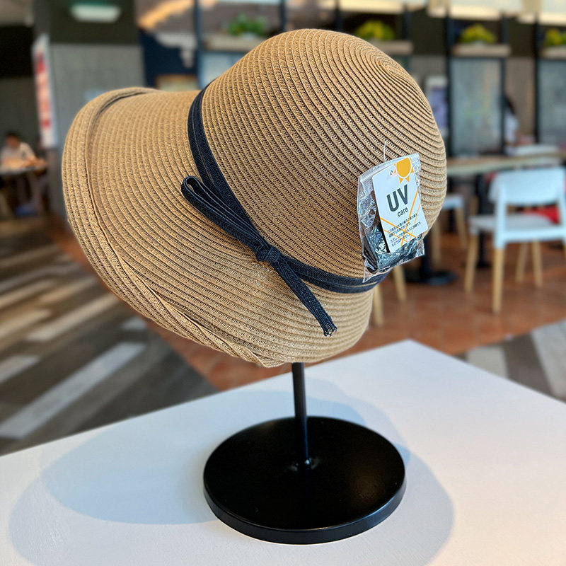 赫本风卷檐草帽夏季出游可折叠时尚沙滩凉帽大檐防紫外线遮阳帽子