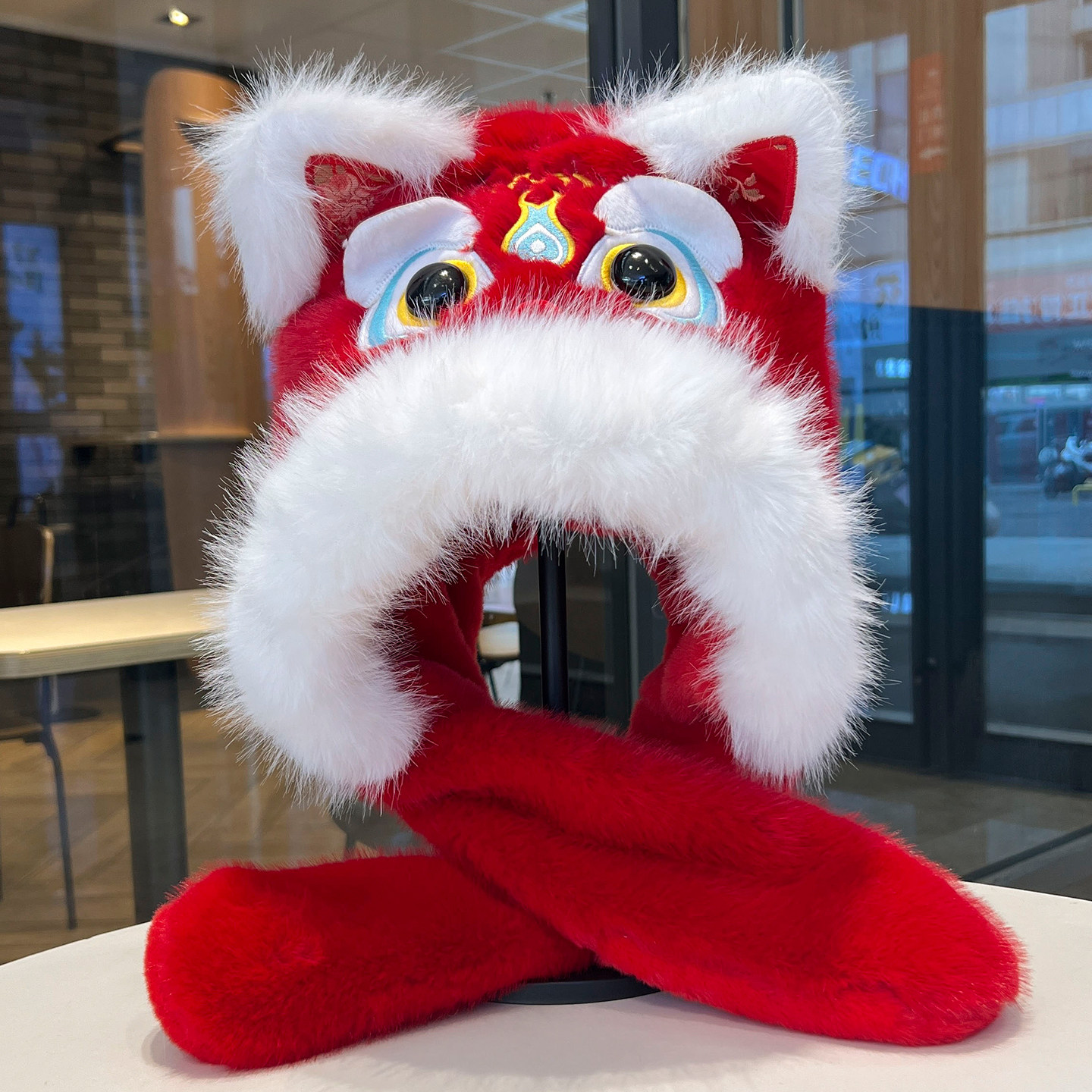 国潮醒狮虎头毛绒帽子围巾一体女冬季红色新年加绒护耳雷锋帽保暖,服饰配件/皮带/帽子/围巾,帽子,淘宝优惠券,粉丝福利购,淘宝优惠卷