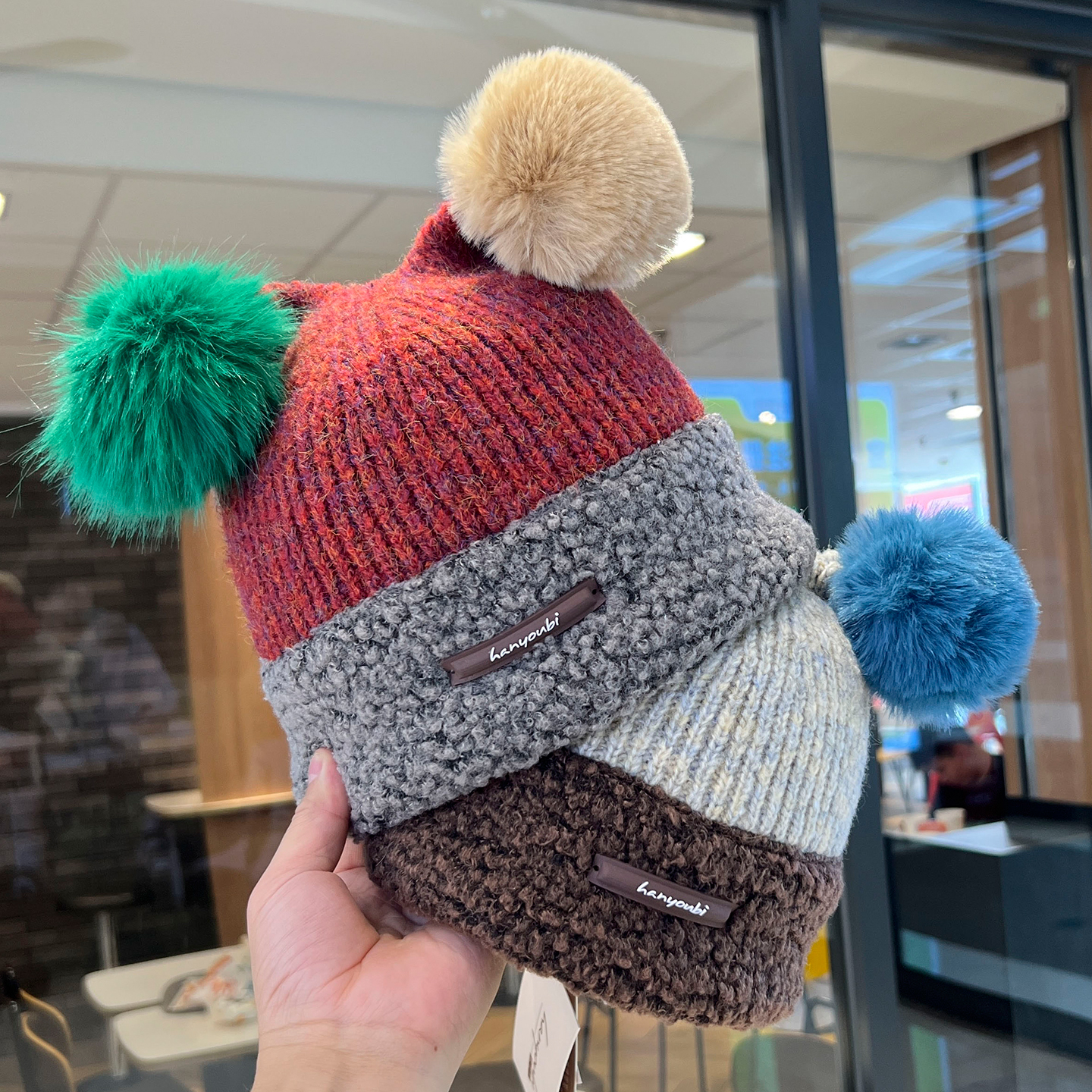 彩色毛球耳朵毛线帽秋冬保暖