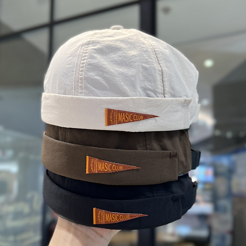 夏季薄款速干透气瓜皮帽男女日系潮牌三角标地主帽无檐寸头雅痞帽