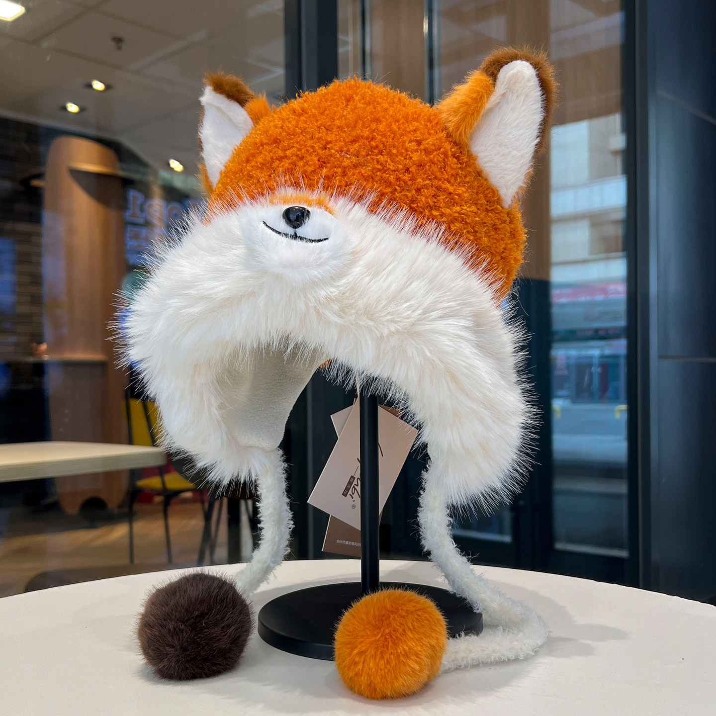 可爱狐狸耳朵毛绒帽子女冬季加绒加厚保暖显脸小防寒护耳帽雷锋帽