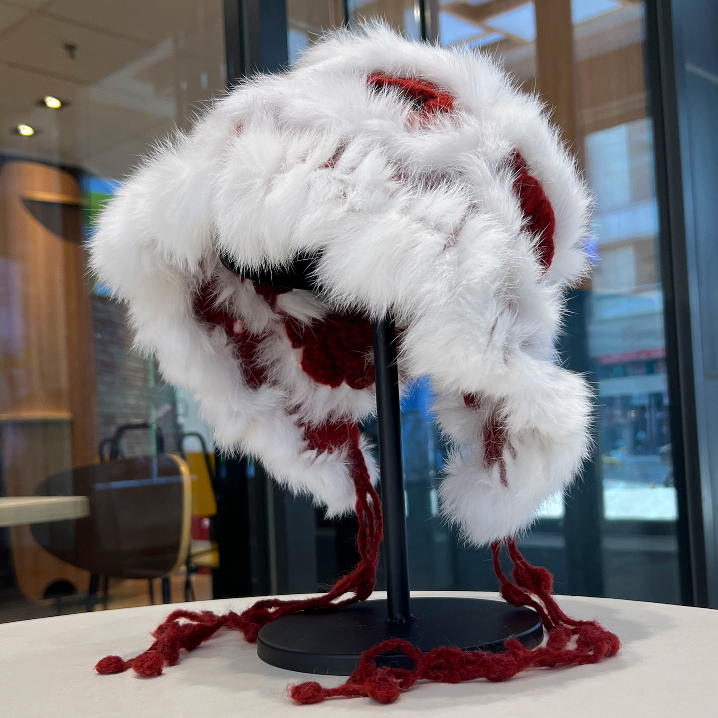 毛绒红火仿兔毛针织毛线帽