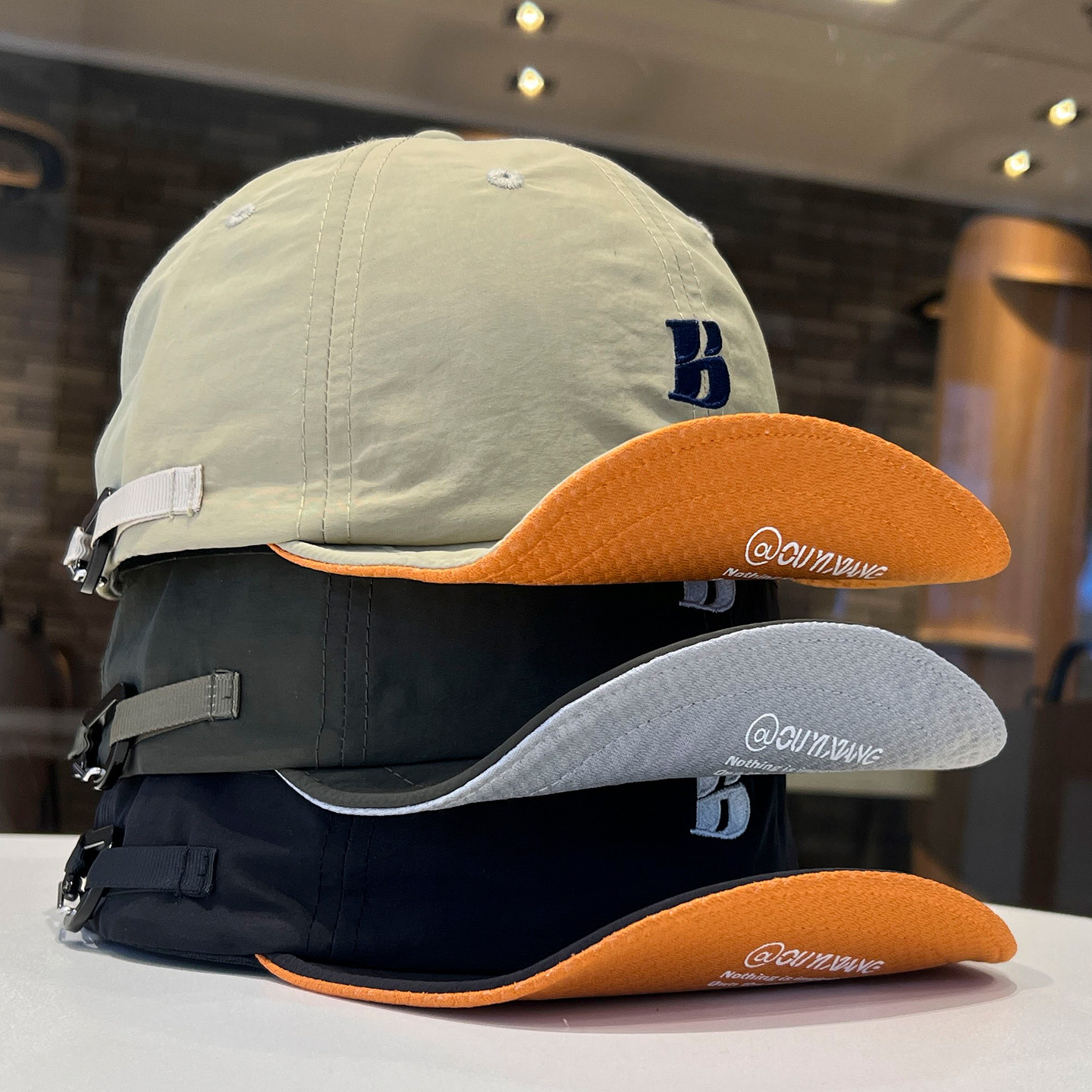 新款美式复古B字母翻檐帽女春夏季休闲工装帽鸭舌帽子日系棒球帽