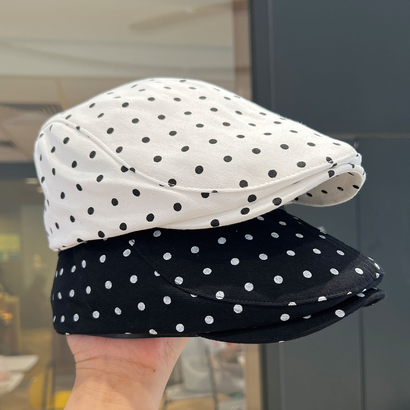 黑白波点夏季防晒显脸小报童帽
