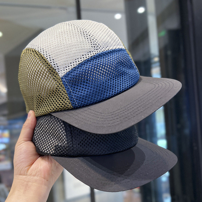 夏季网眼透气棒球帽男女拼色五片工装帽户外跑步速干遮阳鸭舌帽子