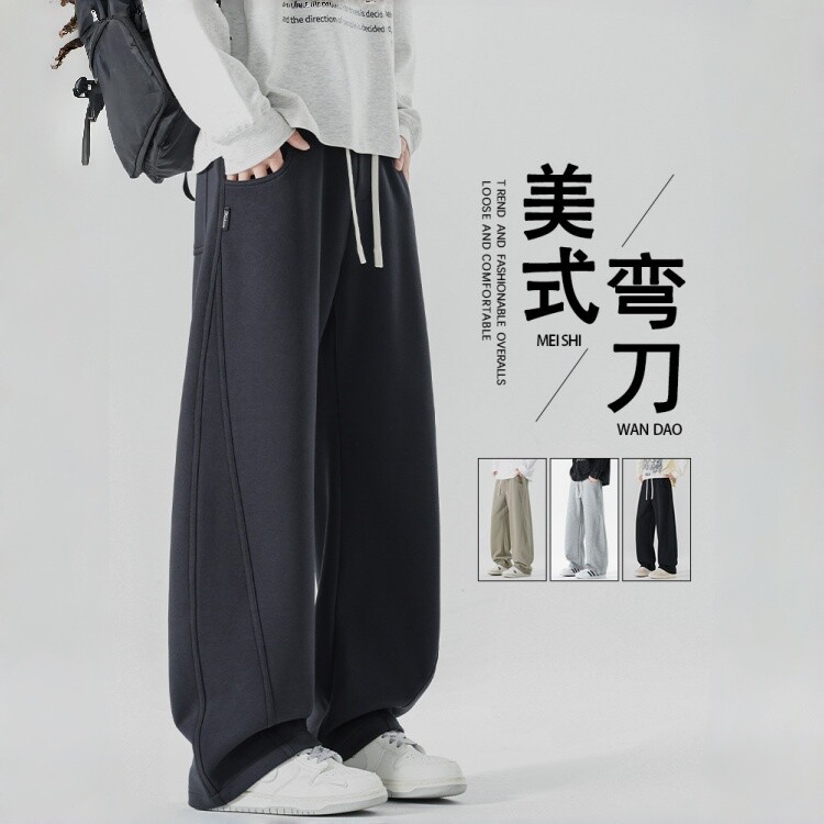 美式弯刀男士宽松直筒运动卫裤
