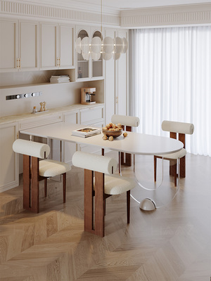 法式奶油风岩板餐桌靠墙半椭圆亚克力悬浮家用小户型极简吃饭桌子