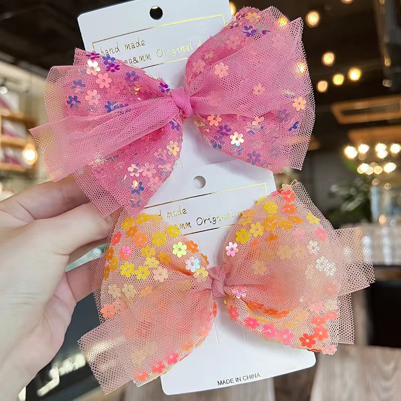 女童蕾丝亮片蝴蝶结发夹