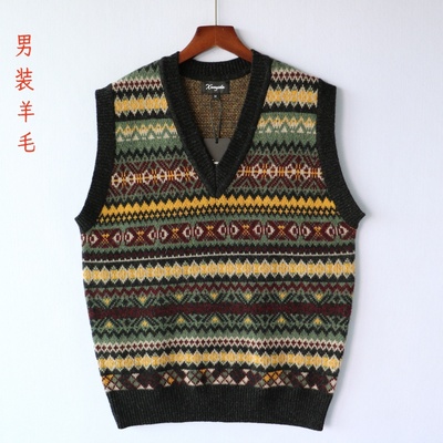 羊毛背心男装V领无袖针织毛衣