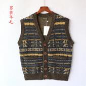 现厚款 男士 秋冬毛衣马甲男装 V领提花条纹保暖咖啡色针织羊毛背心