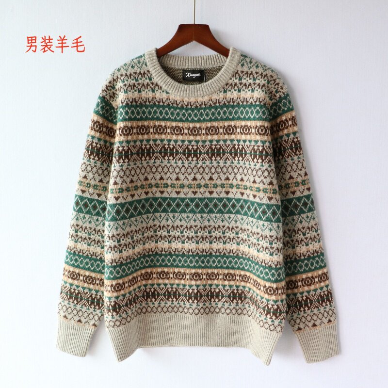 2025秋冬新款羊毛衫男圆领加厚保暖毛衣时尚提花羊毛衫,男装,针织衫/毛衣,淘宝优惠券,粉丝福利购,淘宝优惠卷