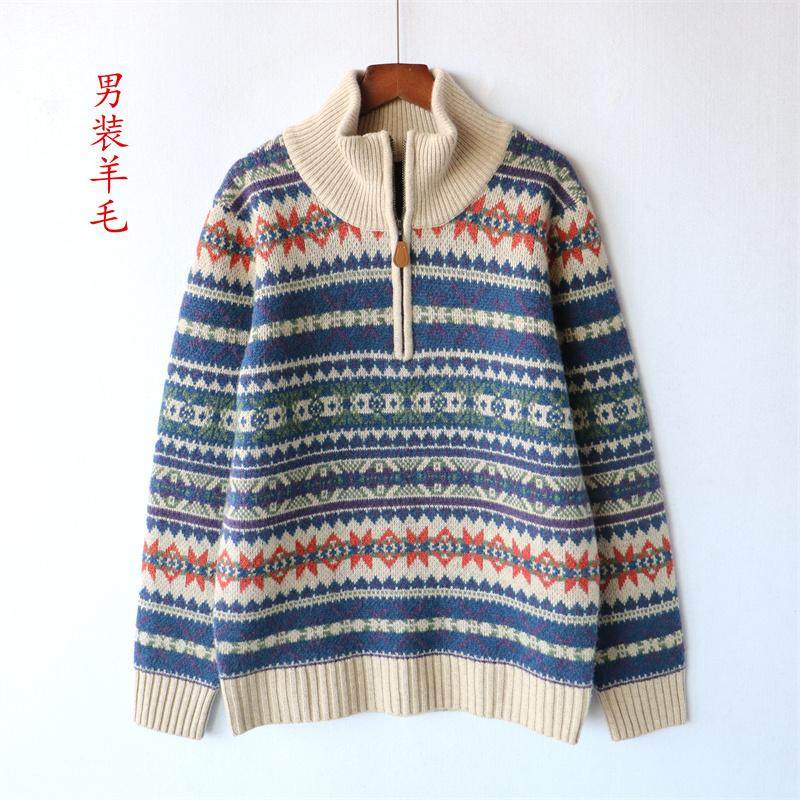 秋冬新款男装毛衣针织衫上衣半拉链领提花条纹民族风保暖厚羊毛衫,男装,针织衫/毛衣,淘宝优惠券,粉丝福利购,淘宝优惠卷