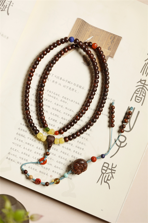 原创海南黄花梨佳琬6*8mm108颗手链手串项链油梨老料制文玩收藏品