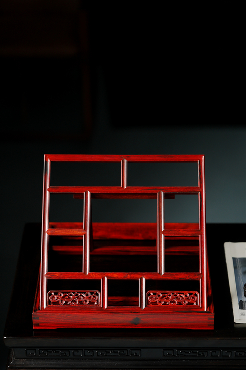 印度小叶紫檀书籍支架书架摆件榫卯结构制器西番莲纹雕文玩收藏品