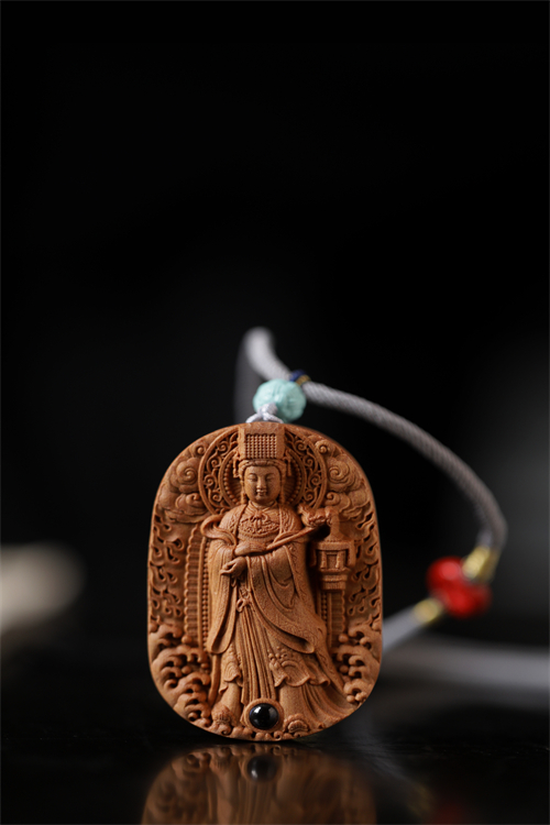 印度迈索尔老山檀香妈祖吊坠立体雕刻挂件项链文玩木雕收藏品送礼