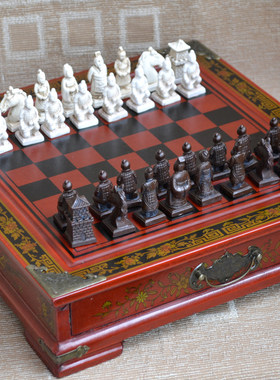 小号国际象棋仿古兵马俑创意立体人物台式棋盘中国风圣诞送礼物